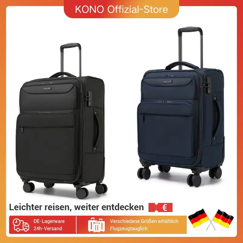 British Traveller Leichter Weichgepäckkoffer mit Laptop-Fach & 4 Rollen, TSA-Schloss, Handgepäck für Kurz- und Geschäftsreisen