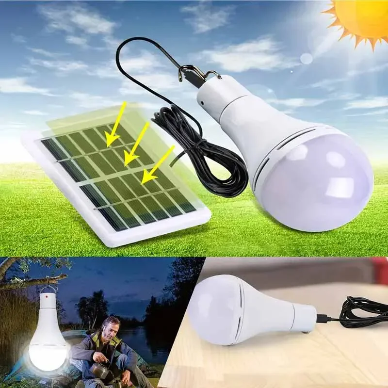 LED Solar Lights Bulb Outdoor Portable Hang Lamp Remote Control Camping Bulbs Hook Tent Light Home Repair Emergency Flashlight