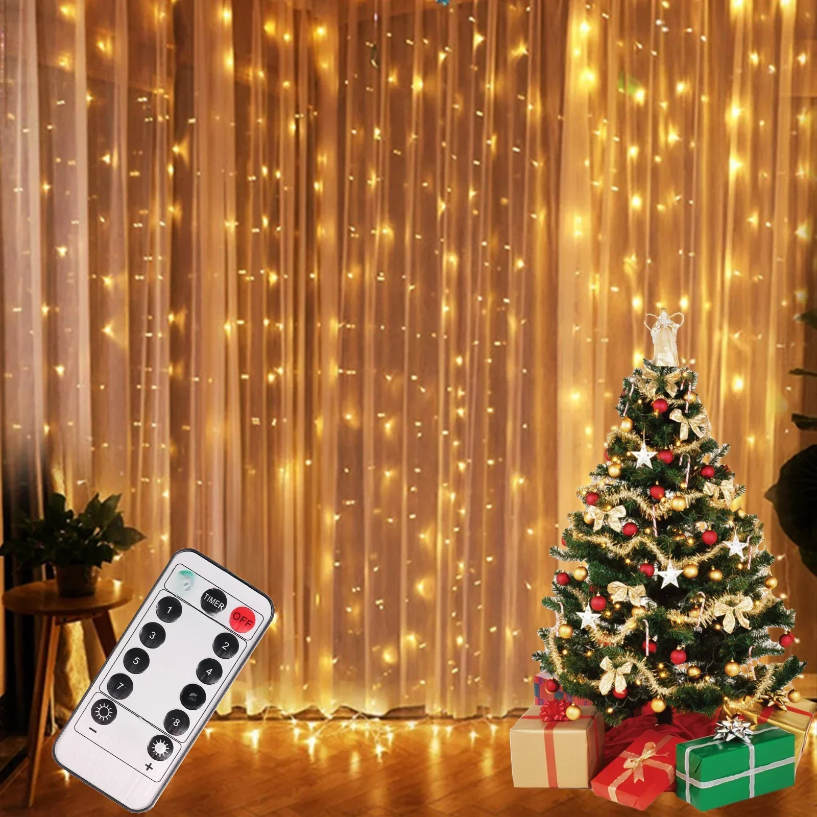Światła świąteczne LED Fairy String Curtain Lights 8 Mode Remote USB Festoon Christmas Decor For Home Holiday New Year Lamp — zdjęcie 2