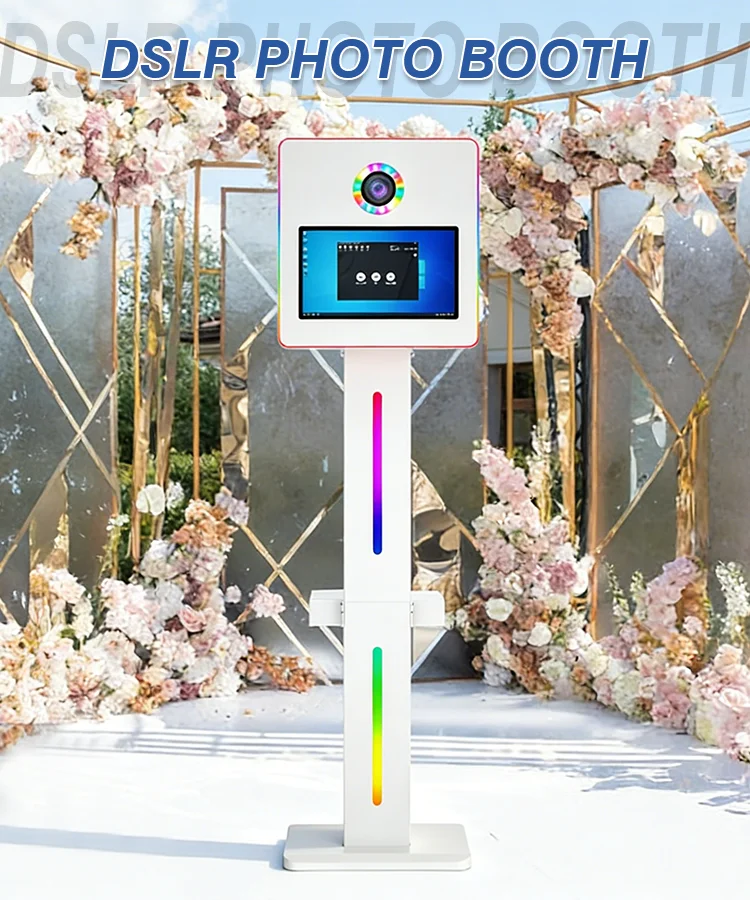 Meilleur prix : Cabine photo selfie 15,6 pouces, idéale pour les mariages, compatible avec les appareils photo reflex numériques, comprend un support lumineux LED RVB, dispositif de partage sur les