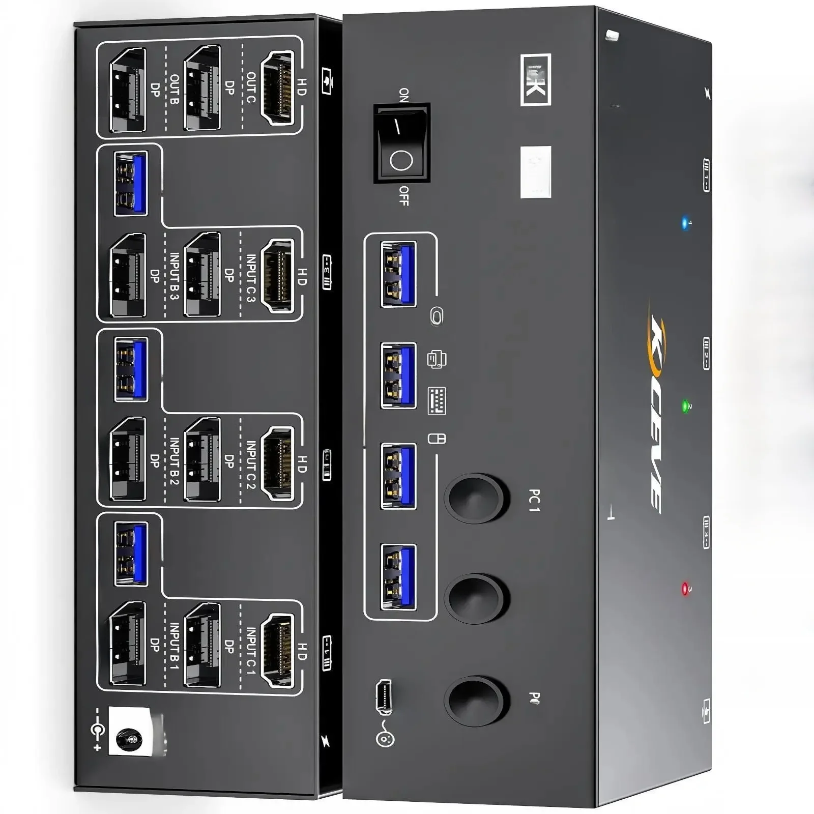 Przełącznik KVM 3/2 monitory 3 komputery 8K@60Hz, HDMI Displayport Potrójny monitor/podwójny monitor Mieszany wyświetlacz KVM z 4 portami USB 3.0 — zdjęcie produktu 7