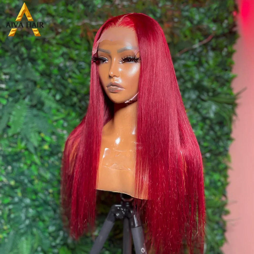 Synthetic 30 Inch Red Color Straight Wig 13X4 Lace Front High Temperature Drag Queen Cosplay Wigs For Black Women Pre Plucked