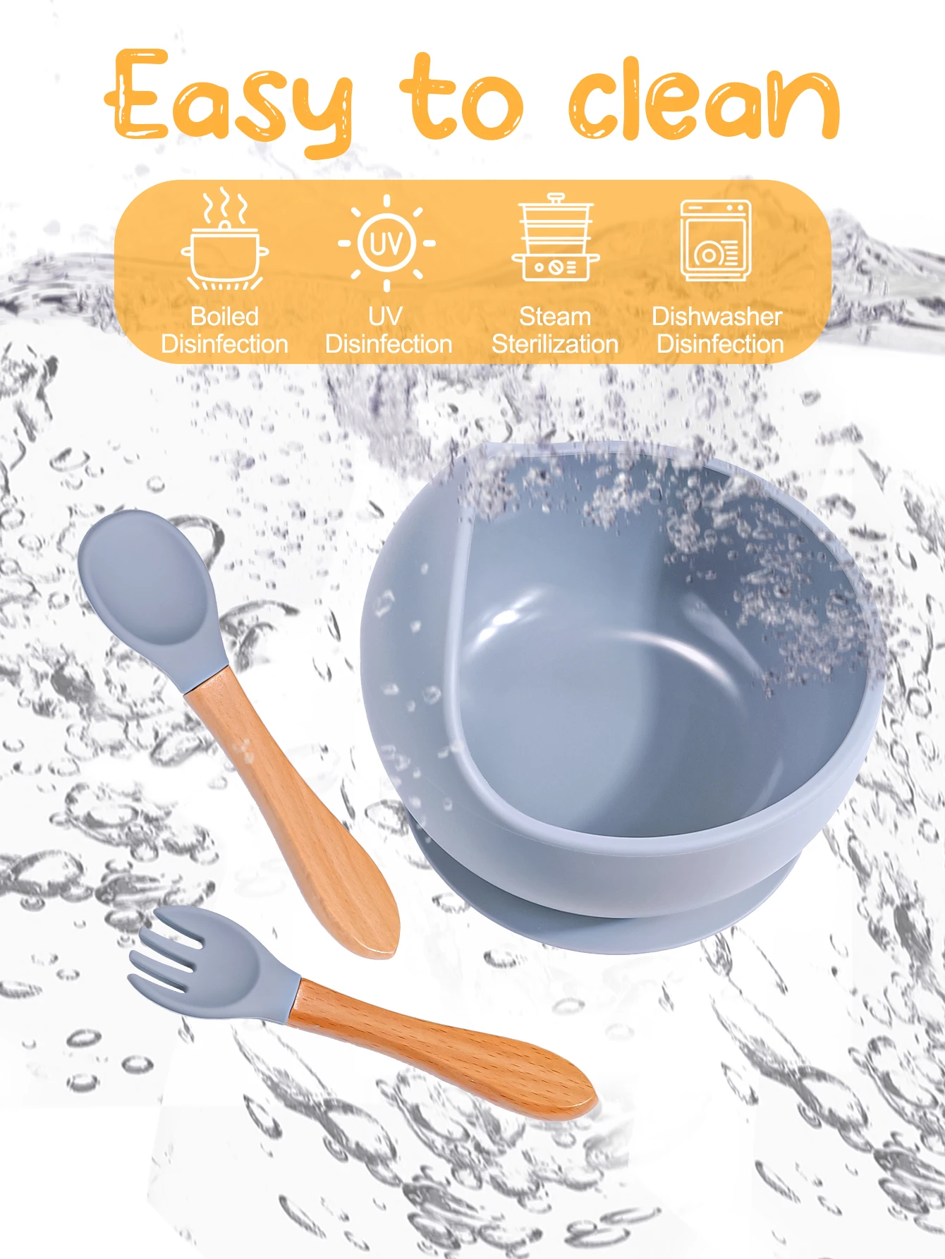 New Silicone Bib Feeding Set Baby Bowl Tableware Waterproof Fork Spoon Non-Slip Silicone Portable Tableware for Children BPA Fre