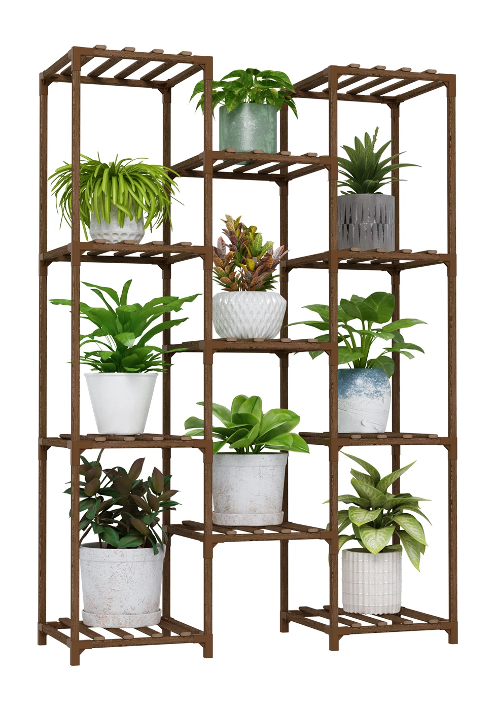 Bamworld Indoor Outdoor Tall Plant Stand Shelf for Multiple Plants Pots Wood Flower Holder Large 11 Pots Living Room Patio Balco