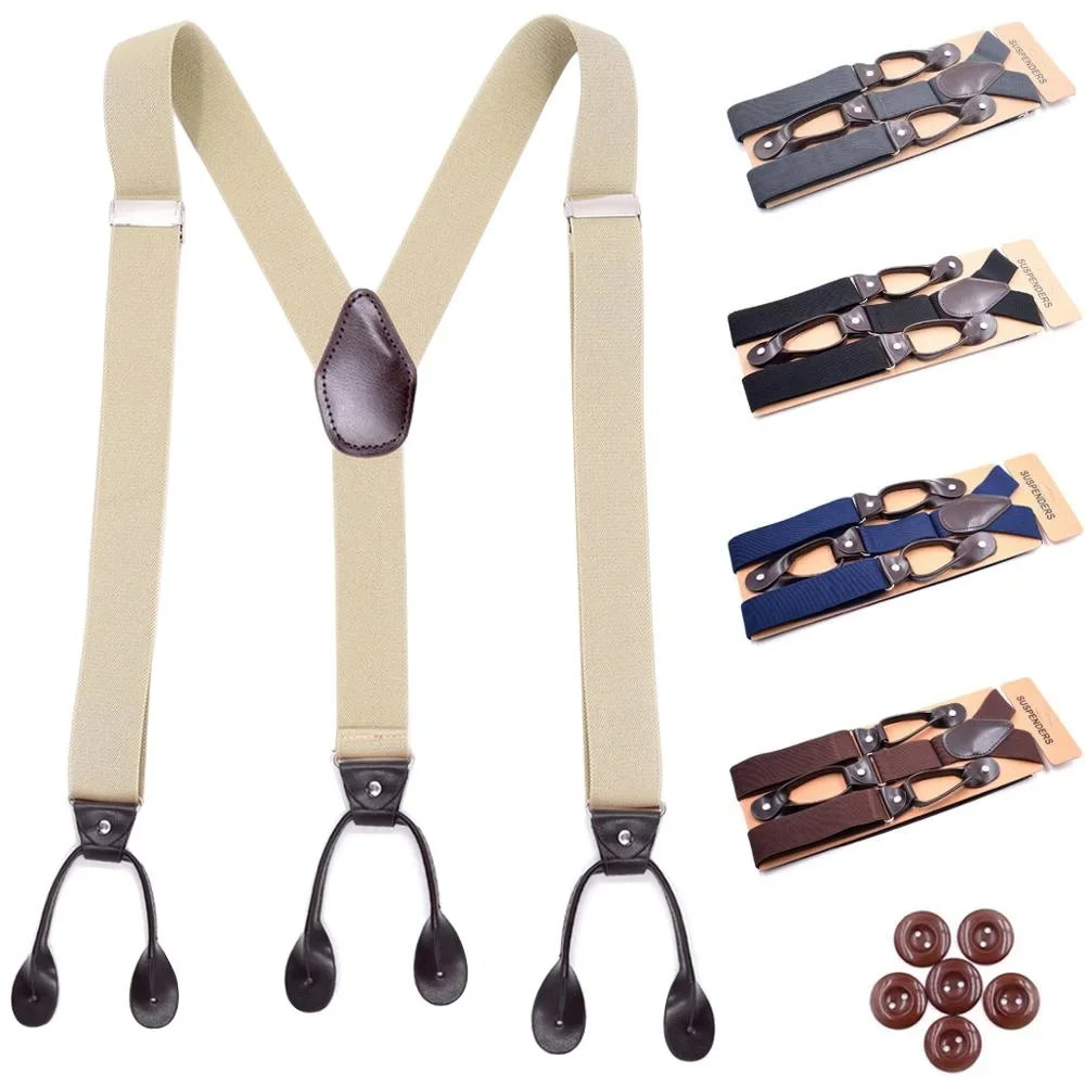 Vintage Bretels Mannen Vrouwen Volwassen Leer Getrimd Knop Einde Y Terug Verstelbare Elastische Broek Bretels Bandjes Riem Bruiloft - afbeelding 2