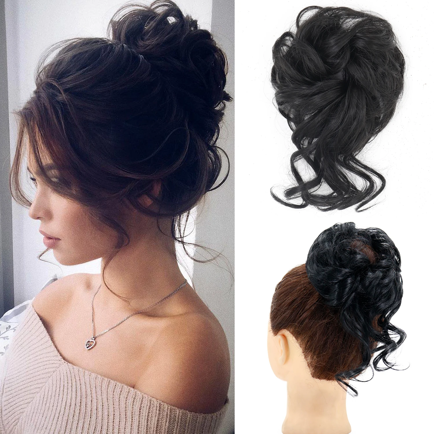 

Synthetic Hair Bun Chignon Messy Curly Hair Band Elastic Scrunchy False Hair Pieces For Women Hairpins Black Brown Extension Wig