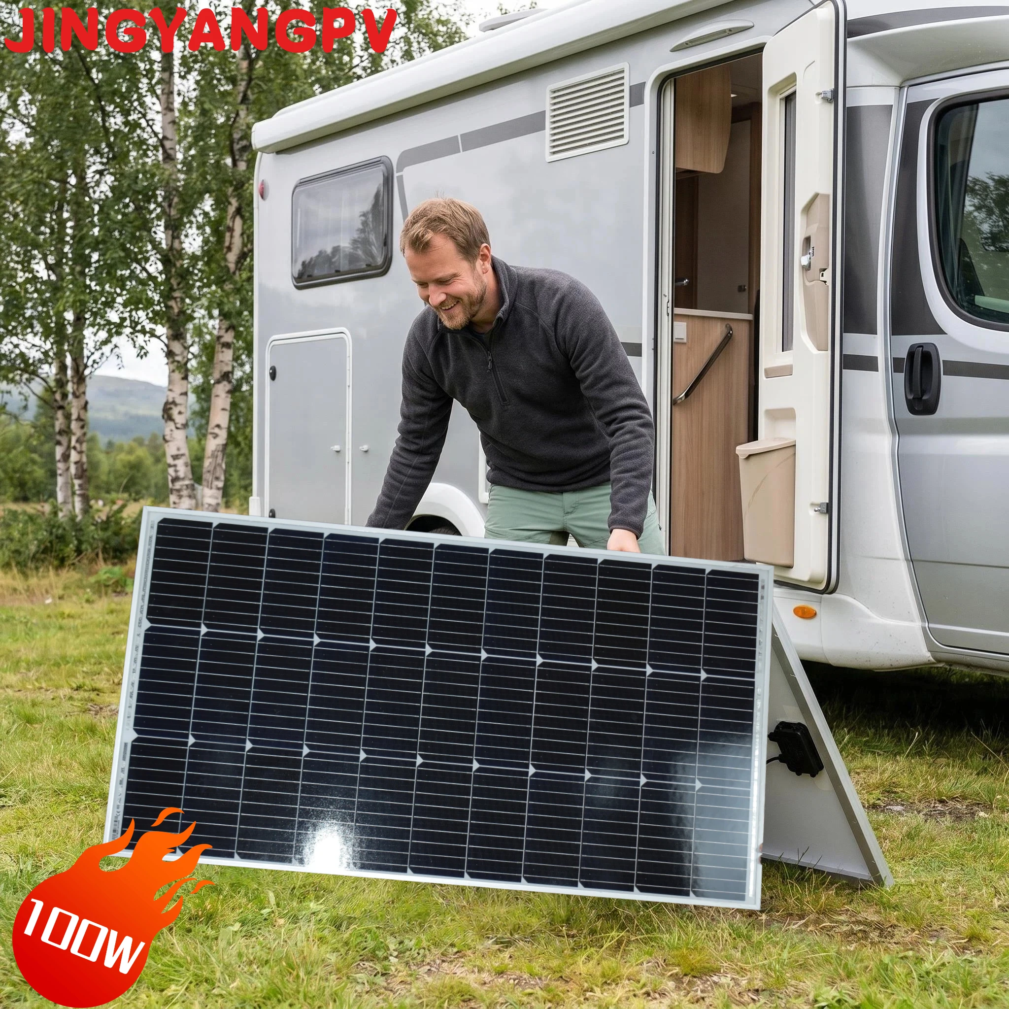Panneau solaire monocristallin 100W 18V, module solaire 100W haute efficacité, étanche, adapté à la charge de batterie 12V, pour camping-car, caravane, camping, abri de jardin, toit, balcon, bateau,