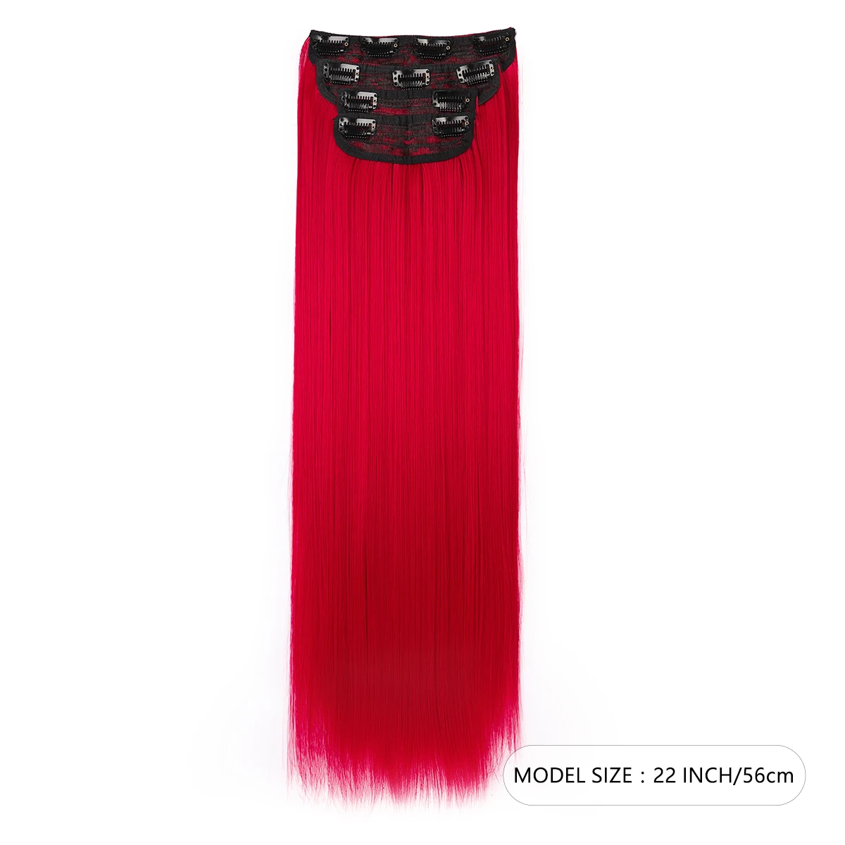 Clip In Synthetic Hair Extensions Long Straight 4PCS Thick Black Fiber Double Weft Natural Hairpieces 22 Inch For Women