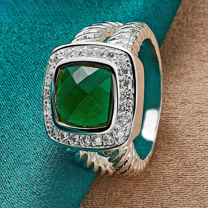 URMYLADY 925 Sterling Silver Square Green Zircon 7-10 #   Pierścionek dla kobiet ślubny urok zaręczynowy biżuteria — zdjęcie 2