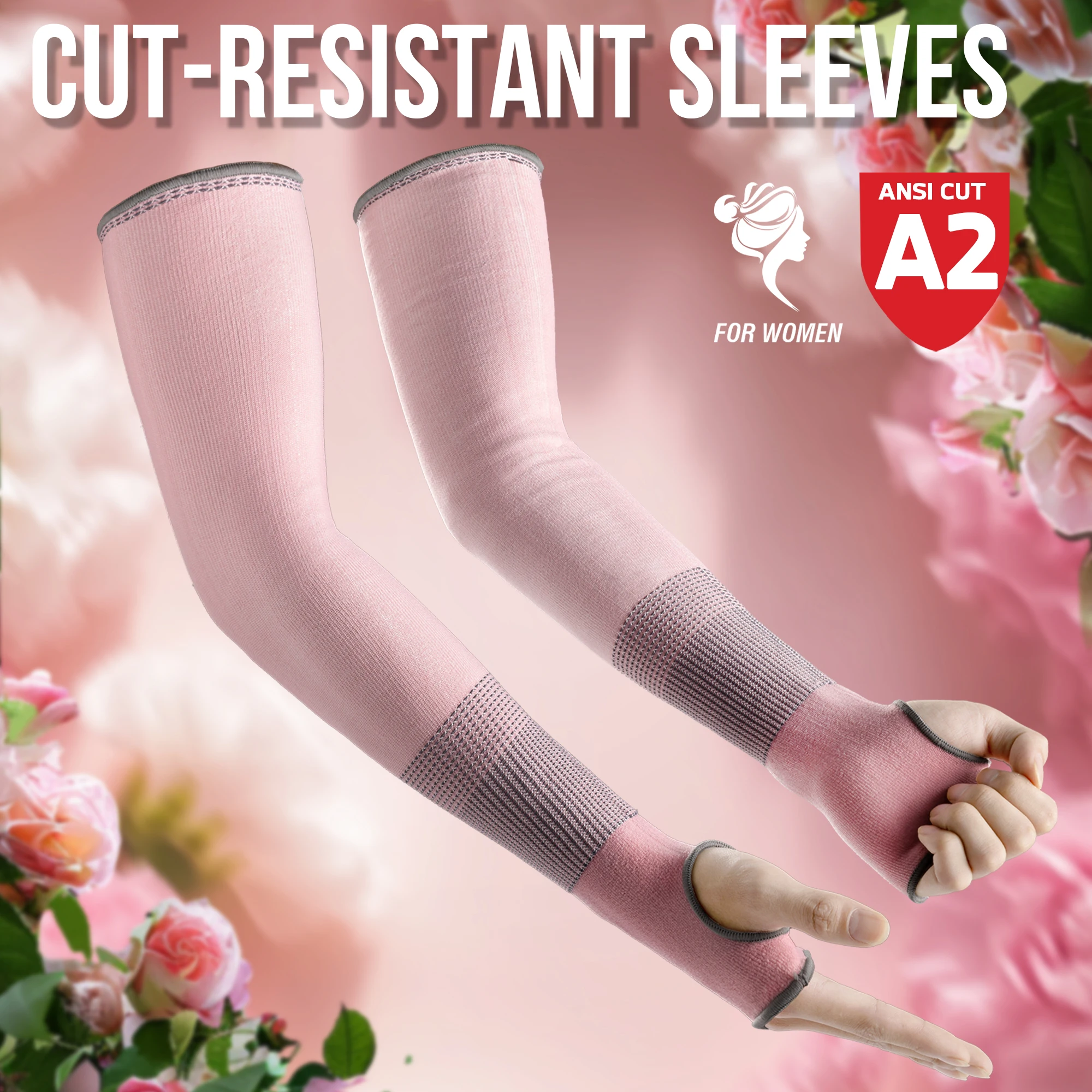 

1 пара облегающих, устойчивых к УФ-излучению розовых садовых нарукавников с отверстиями для больших пальцев, предназначенные для работы во дворе.