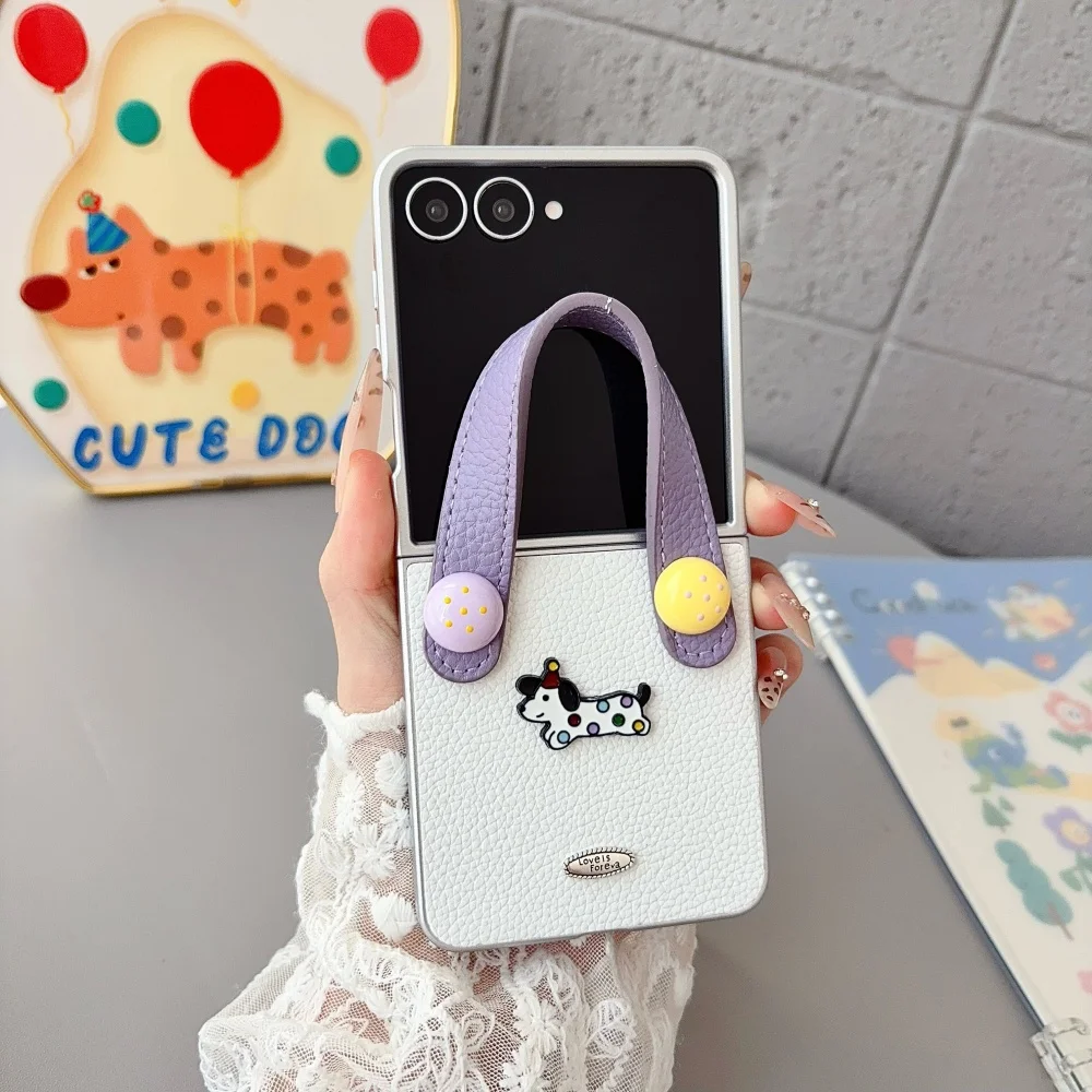 Korea Ins Cute 3D Polka Dot Puppy Handbag Phone Case For Samsung Galaxy Z Flip 8 Z flip 8 Cover Luxury Anti-Fall Protective Case