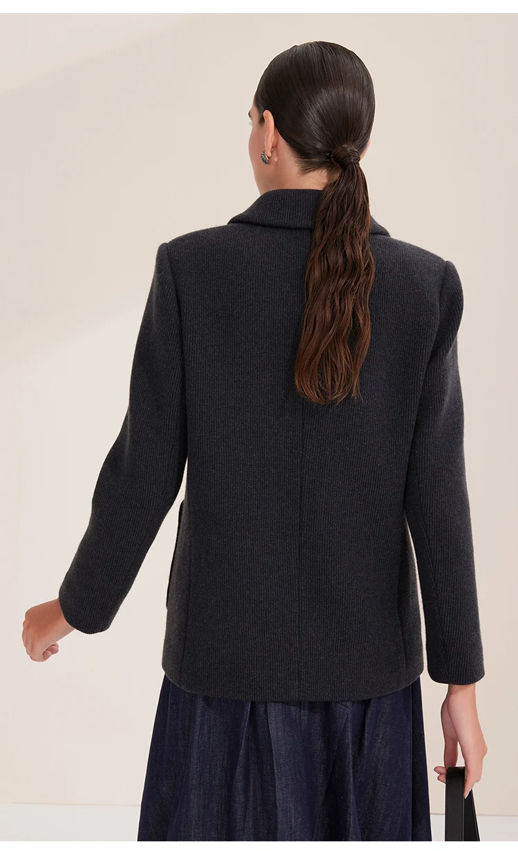 BY4521228 Damen Blazer aus weicher Wolle mit Strickstruktur, Reverskragen, Knopfleiste und Taschendetail, Winter, Büro, Freizeit – Detail 7