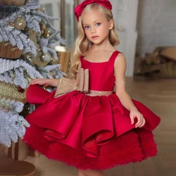 Elegant Red Christmas Girls Party Dress Carnival Costume Sequins Bow Tulle Birthday Princess Dresses for Girl Wedding Prom Gown