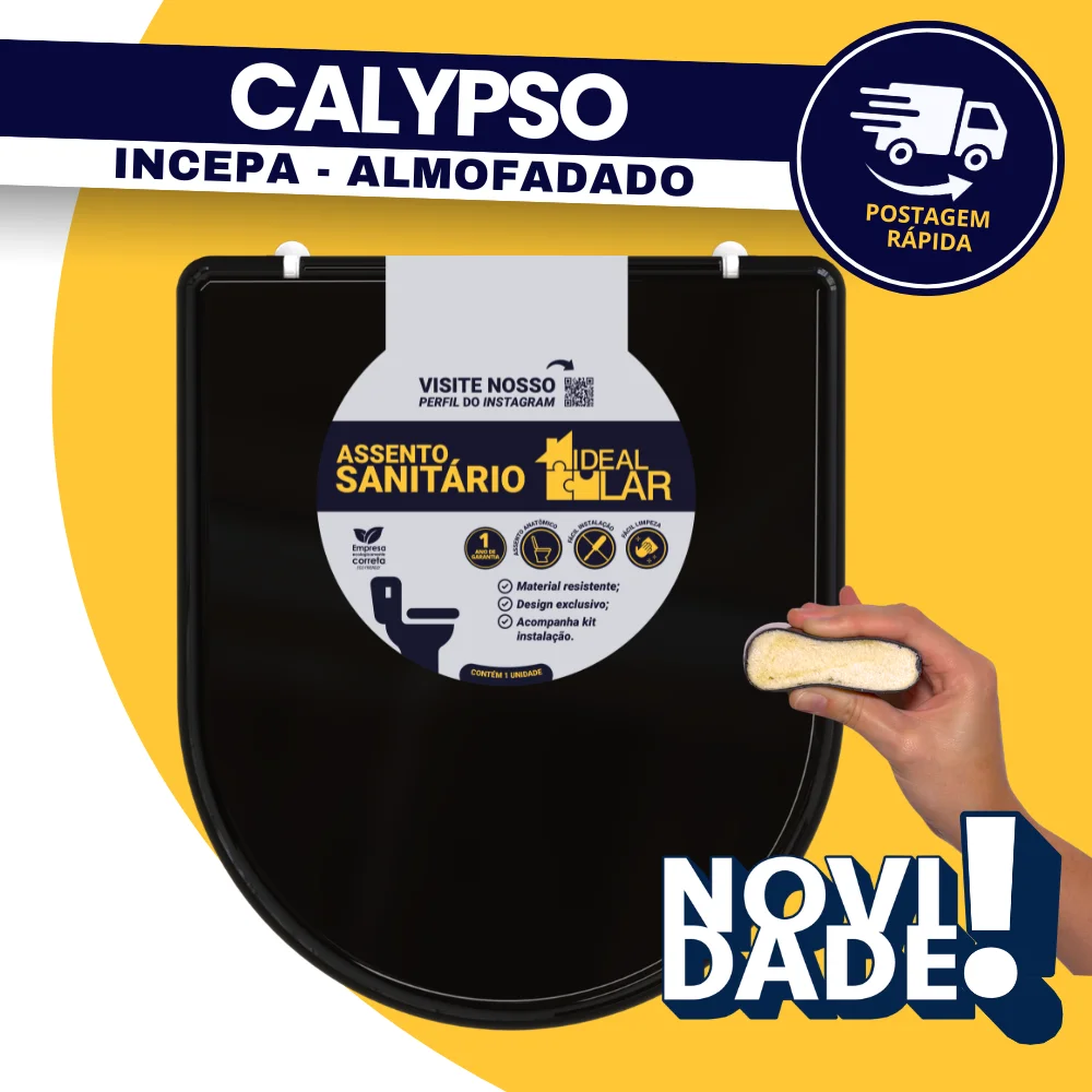 Tampa Assento Vaso Sanitária Calypso Incepa Almofadado Preto Ideal Lar