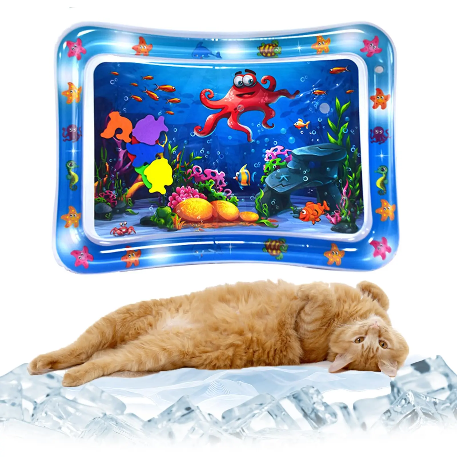 

Thickened Water Sensor Play Mat for Cats, Upgrade Water Sensory Playmat with Fish for Pet Play Water Sensor Mat for Kids, Dogs