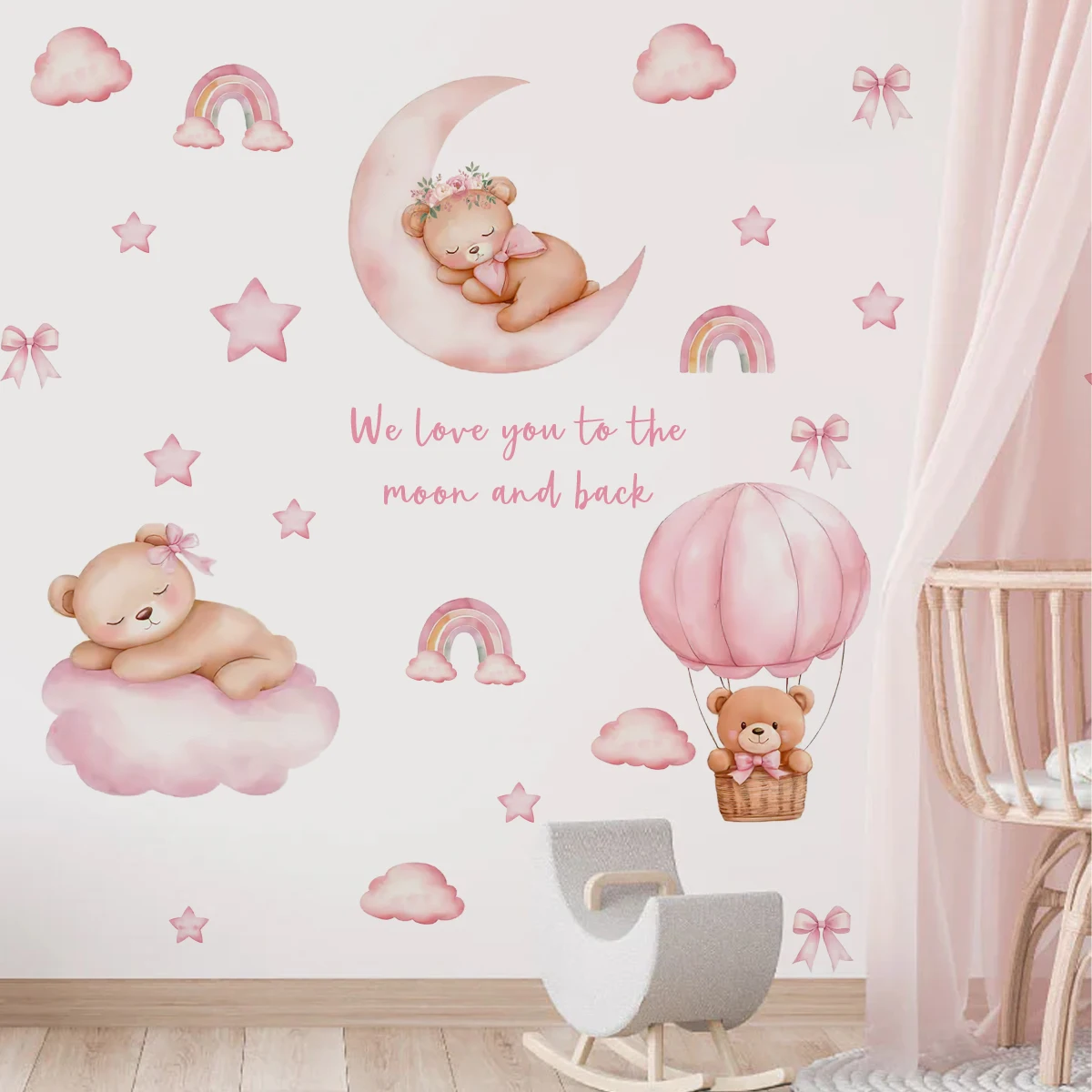 

Boho We love you... Bear Clouds Moon Stars Nursery Wall Sticker Vinyl Child Room Art Decal Kids Room Bedroom Living Home Decor