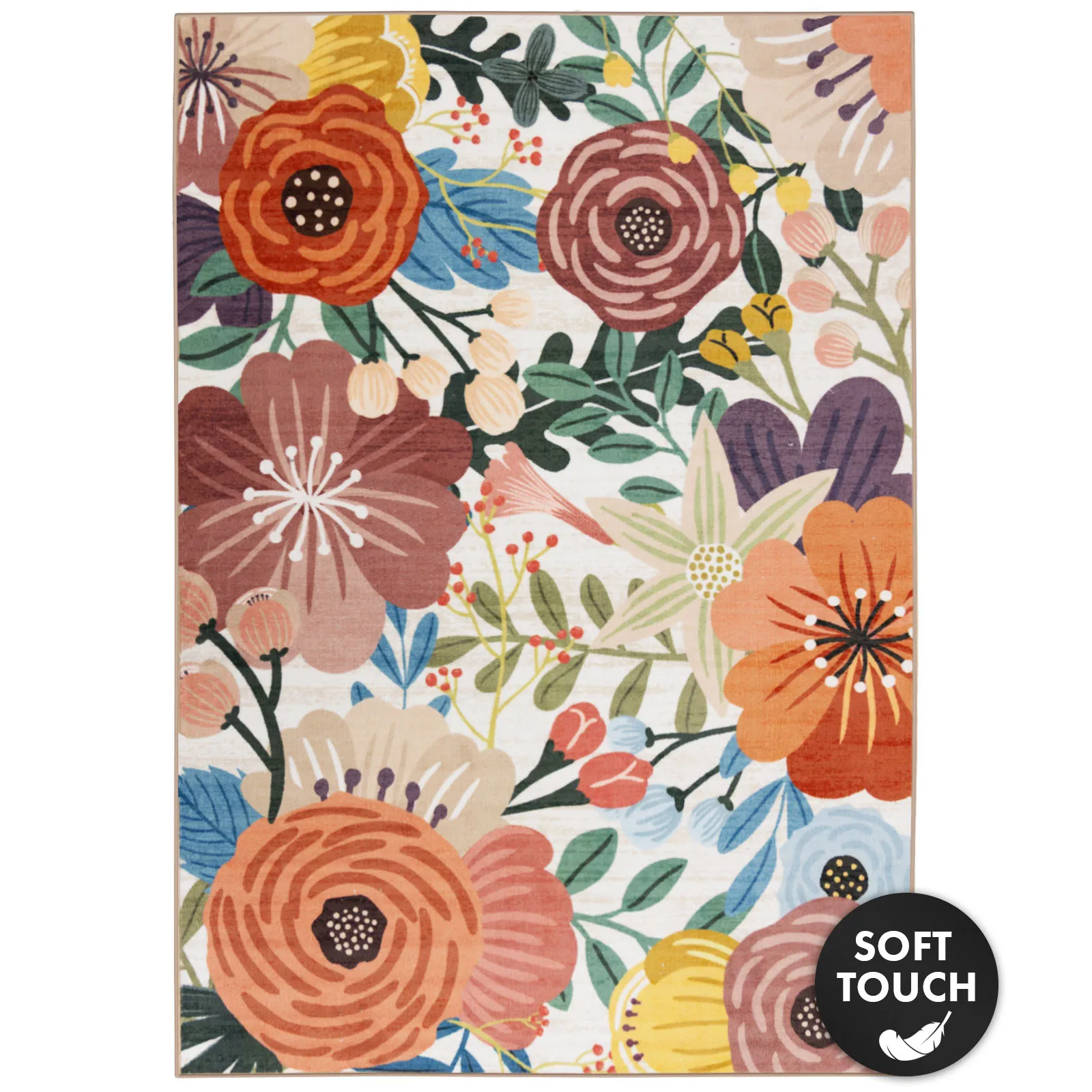 FLOORDIREKT Wohnteppich Fleur – Farbenfrohes Design – Mit modernen Blumenmuster in Warmen Farben - Angenehmes Laufgefühl