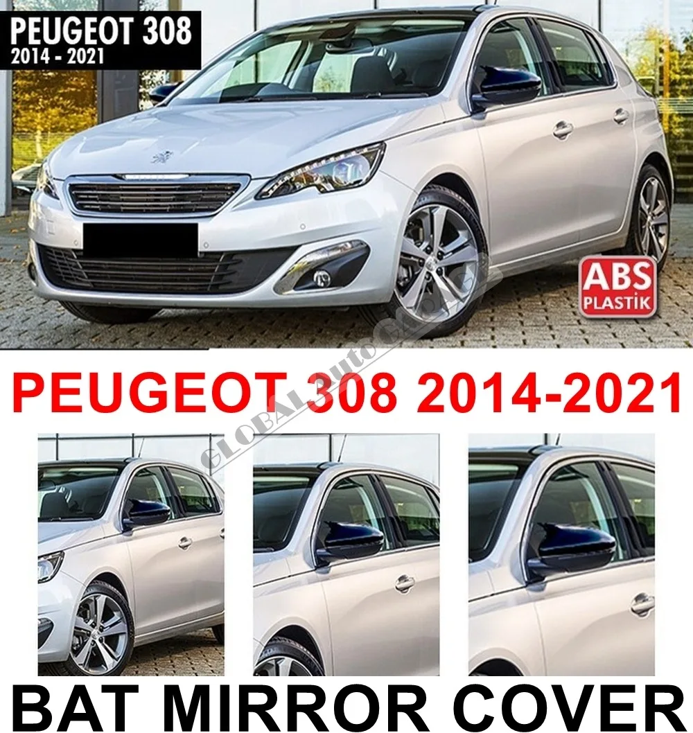 For Peugeot 308 Bat Mirror Cover Piano Black 2 PCS Wing 2014 2015 2016 2017 2018 2019 2020 2021 Car Antenna Universal Roof Rack