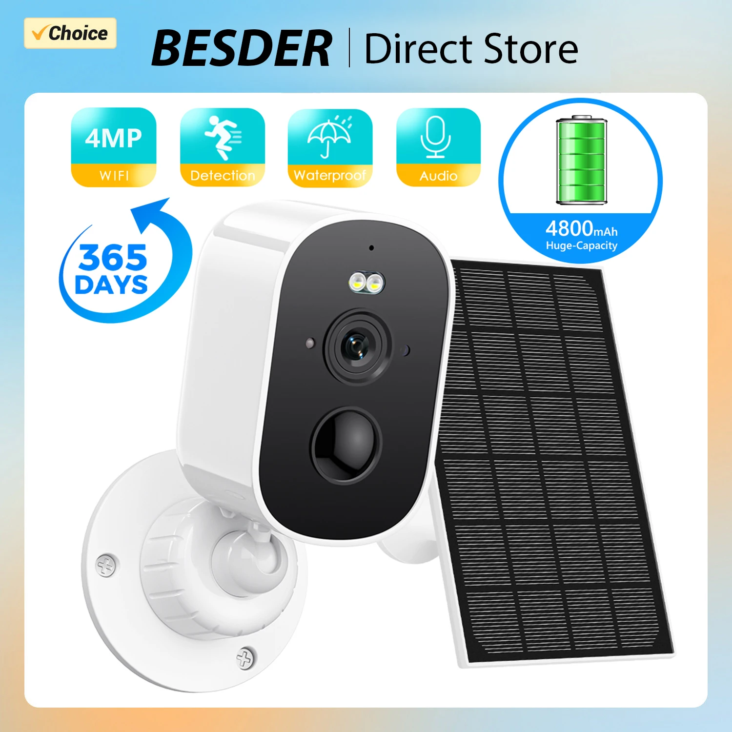 2K Wireless Solar Wifi Camera CCTV Security Camera Outdoor Full HD 4MP Audio IP Camera With 4000mAh Rechargeable Battery Camera