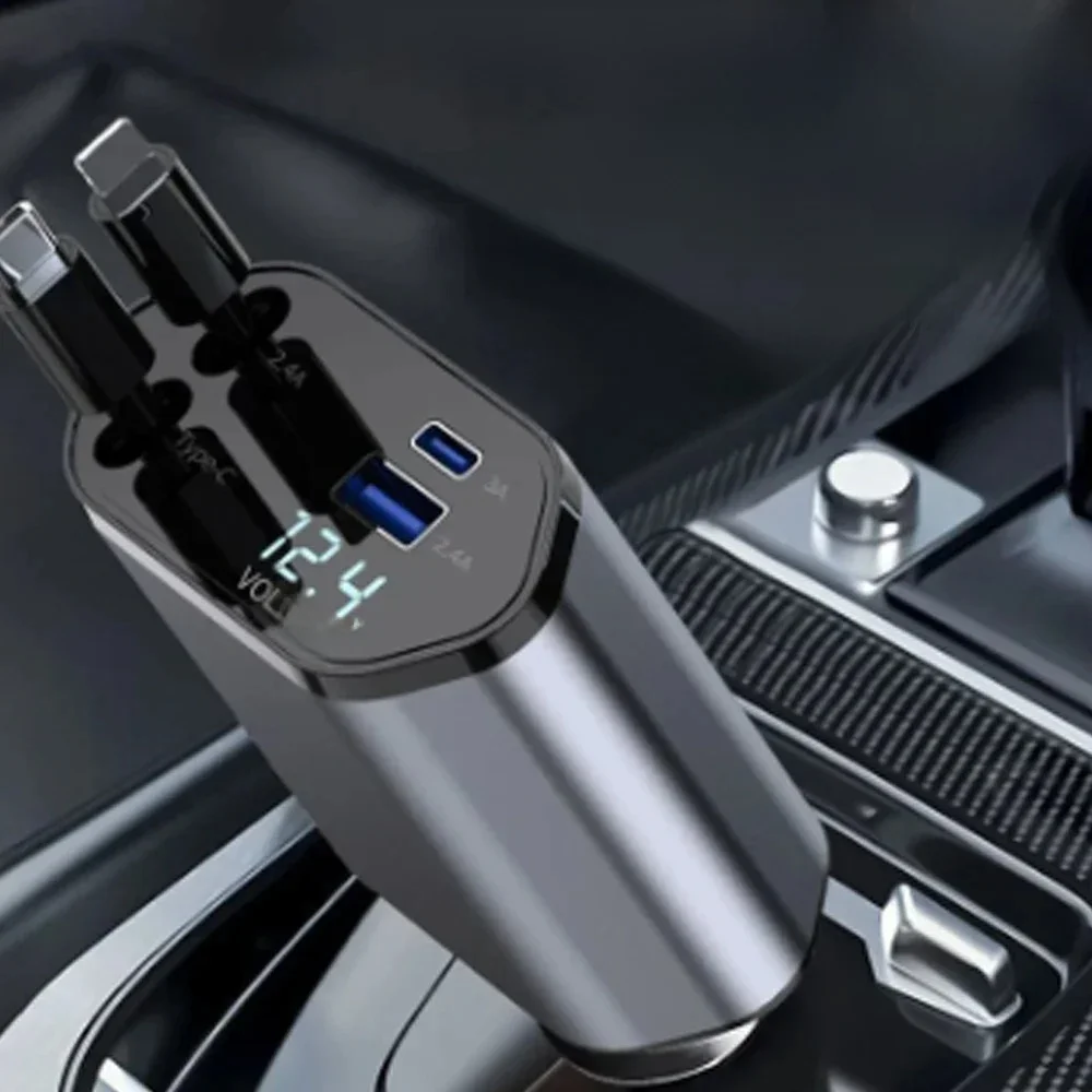 Autoladegerät-Adapter, 120 W, Schnellladung, USB-Typ-C-Schnellladekabel mit einziehbaren Kabeln, passend für iPhone 16/15/14/13/12 Samsung