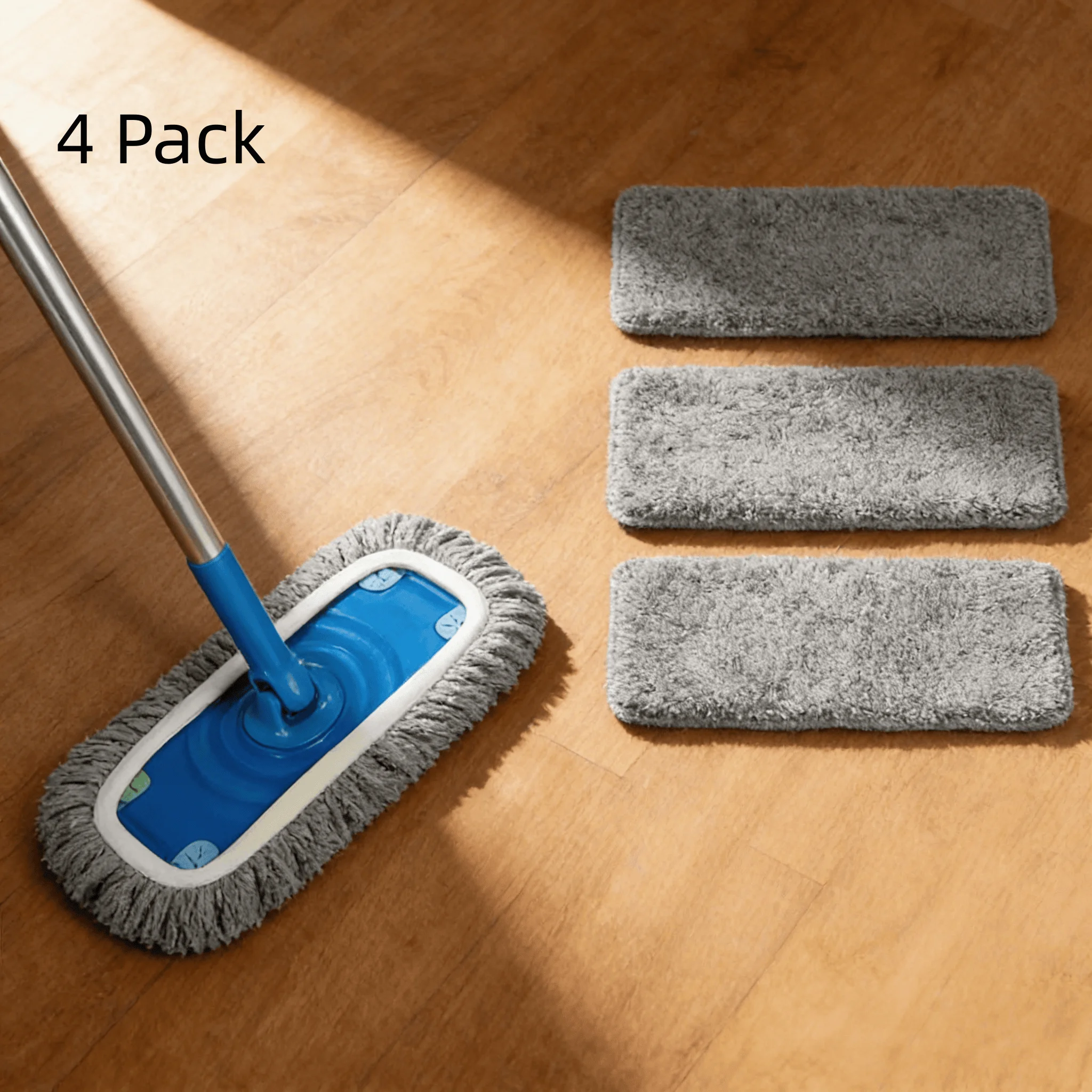 

4 Pack Gray Reusable Microfiber Mop Replacement Pads, High Dirt And Water Absorption, Wet And And Dry Use, Easy To Clean