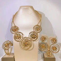 Gold Plated Brazilian Jewelry Set for Women Flower and Circle Design Wedding Party High Quality Accessories Free Shipping H30028