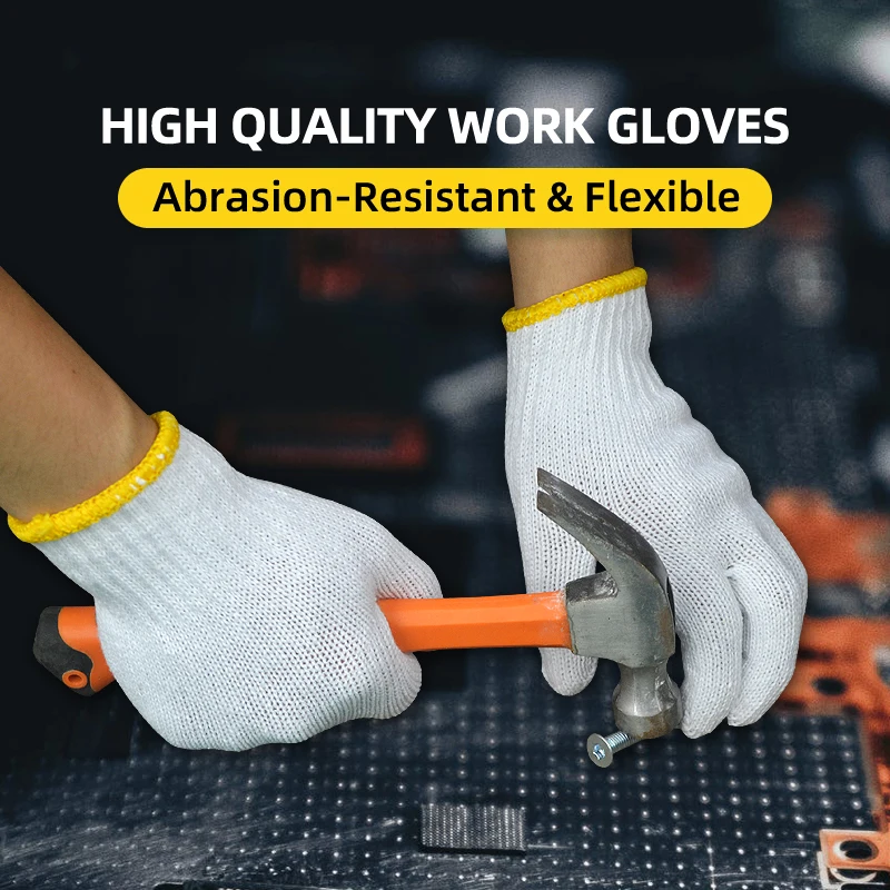 XYEHS 24 Pcs/12 Pairs General Safety Work Gloves 7 Gauge Polyester Cotton String Knit Hand Protection for Industrial Gardening