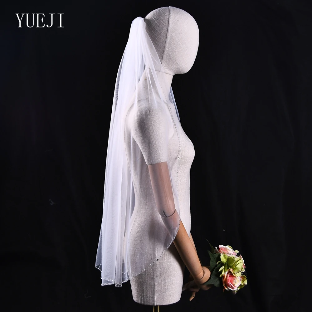 YUEJI-Voile de Patients en Tulle Doux avec Bord en Clip, Pointe Unique, Long, Blanc Crème, Accessoire de Mariage, Idées Originales, YJ31