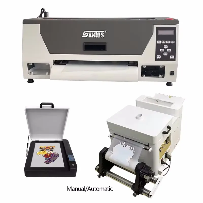 Desktop A3 DTF printer single XP600 printhead CMYK+White printing low cost shaking machine automatic drying function