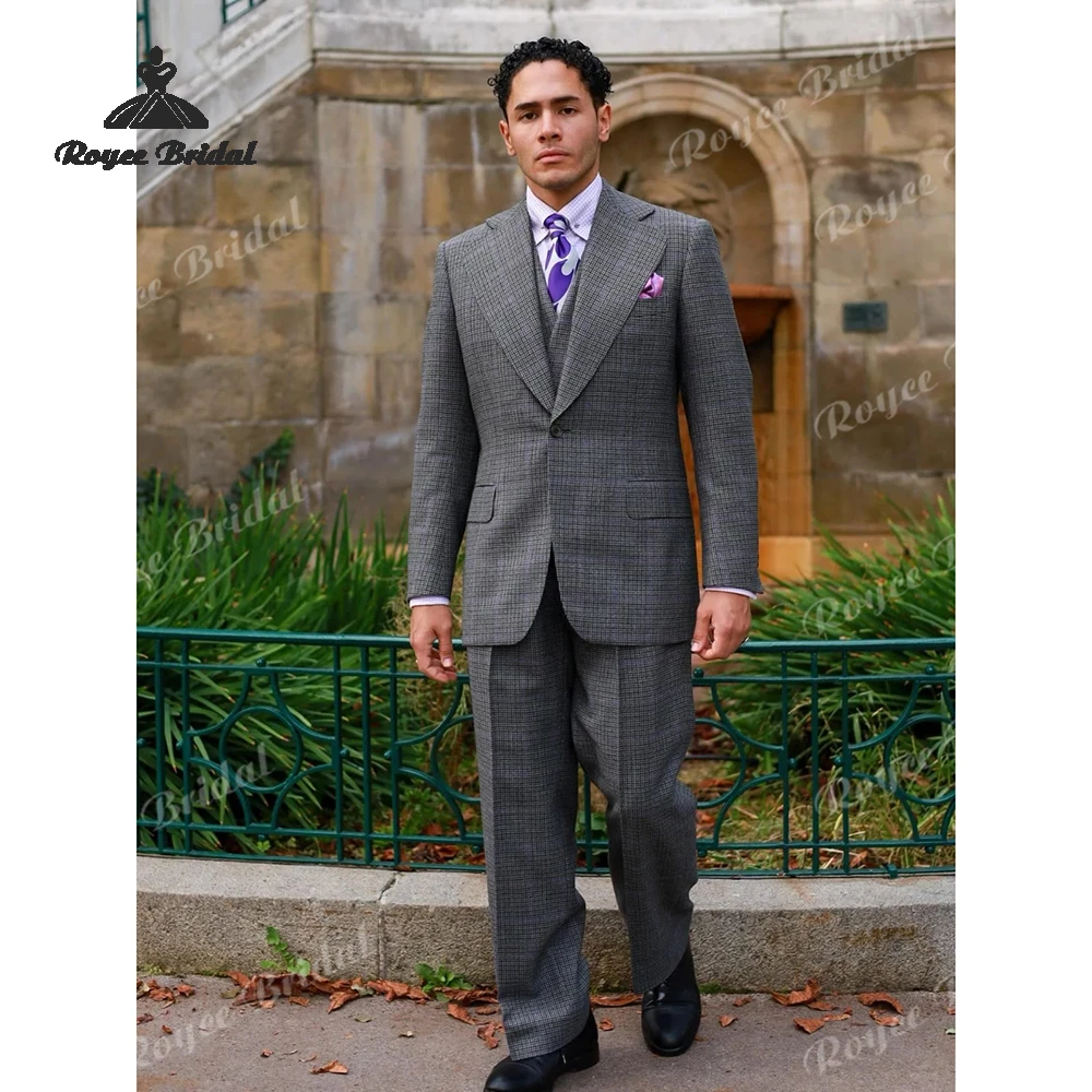Check Three Piece Single Breasted Men's Wedding Suit 2026 Notch Lapel Business Evening Suit Customized trajes para hombre