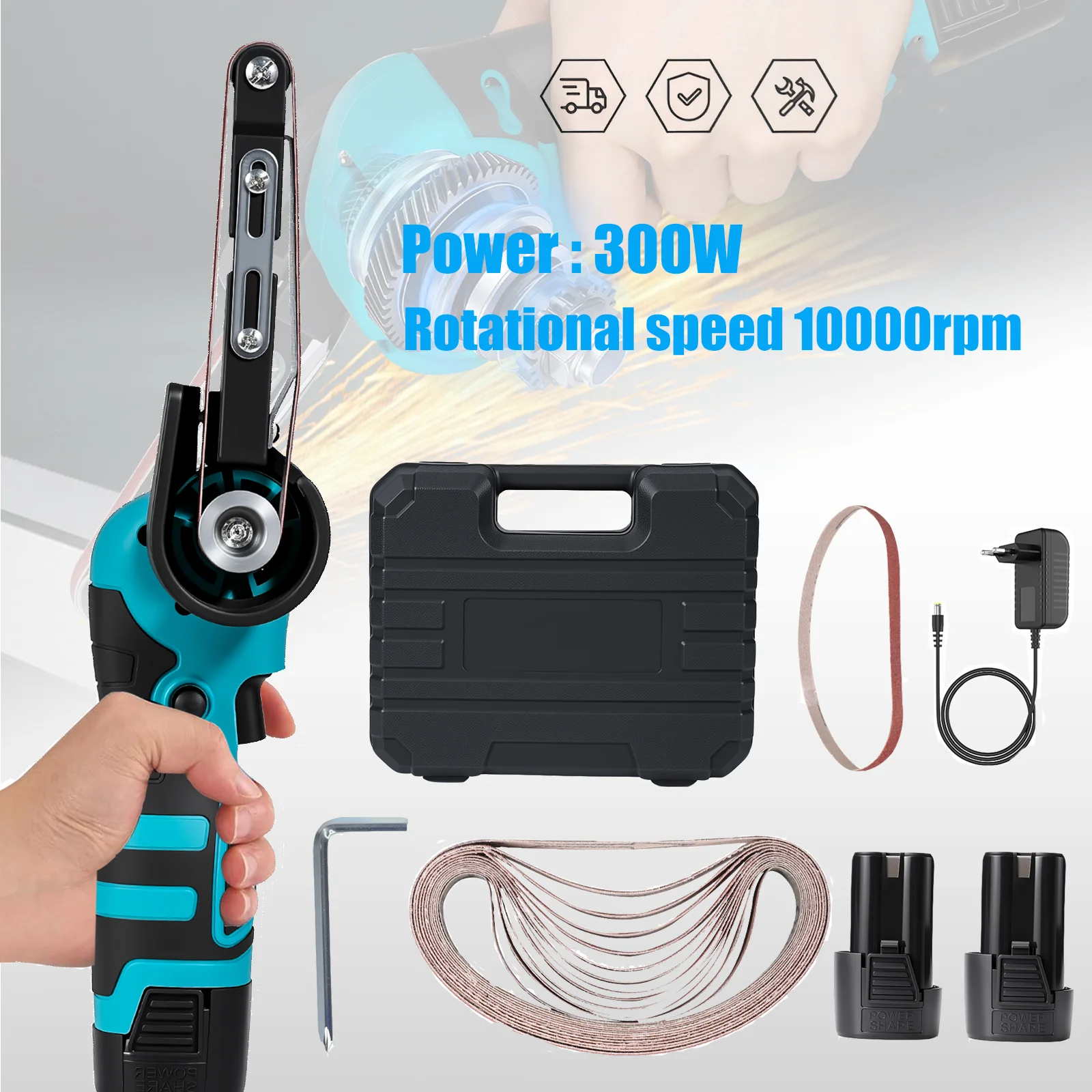 Nouvelle ponceuse à bande électrique mini, outil de ponçage à vitesse variable, ponceuse à bande sans fil, polisseuse, outil électrique adapté au bois, au métal et aux surfaces courbes, pour batterie
