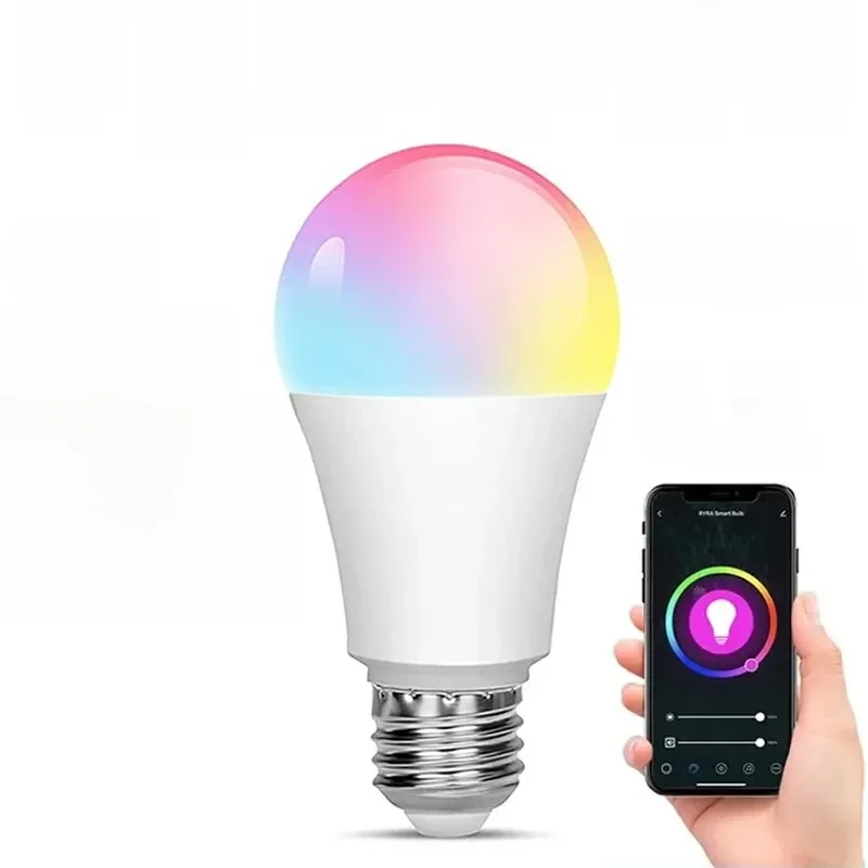 Lâmpada conduzida esperta e27 9w, wifi, dimmable, controle de voz, rgbcw, 100-240v, alexa, google
