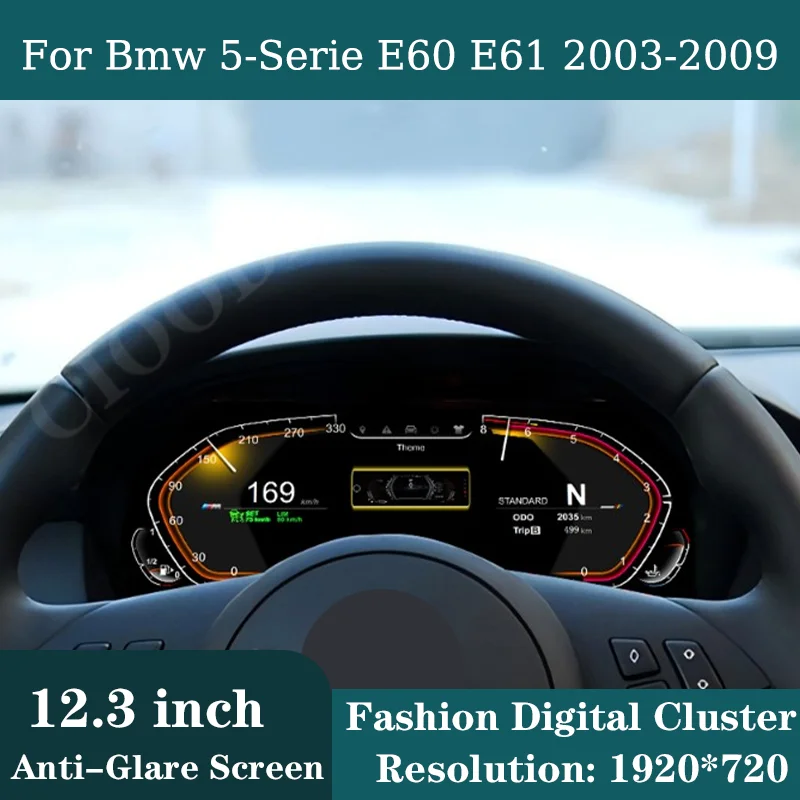 

12.3" Digitale Dashboard For BMW 5-Series E60 E61 2003-2009 Car Board Speedometerscreen Odometer Virtual Cockpit Cluster CarPlay