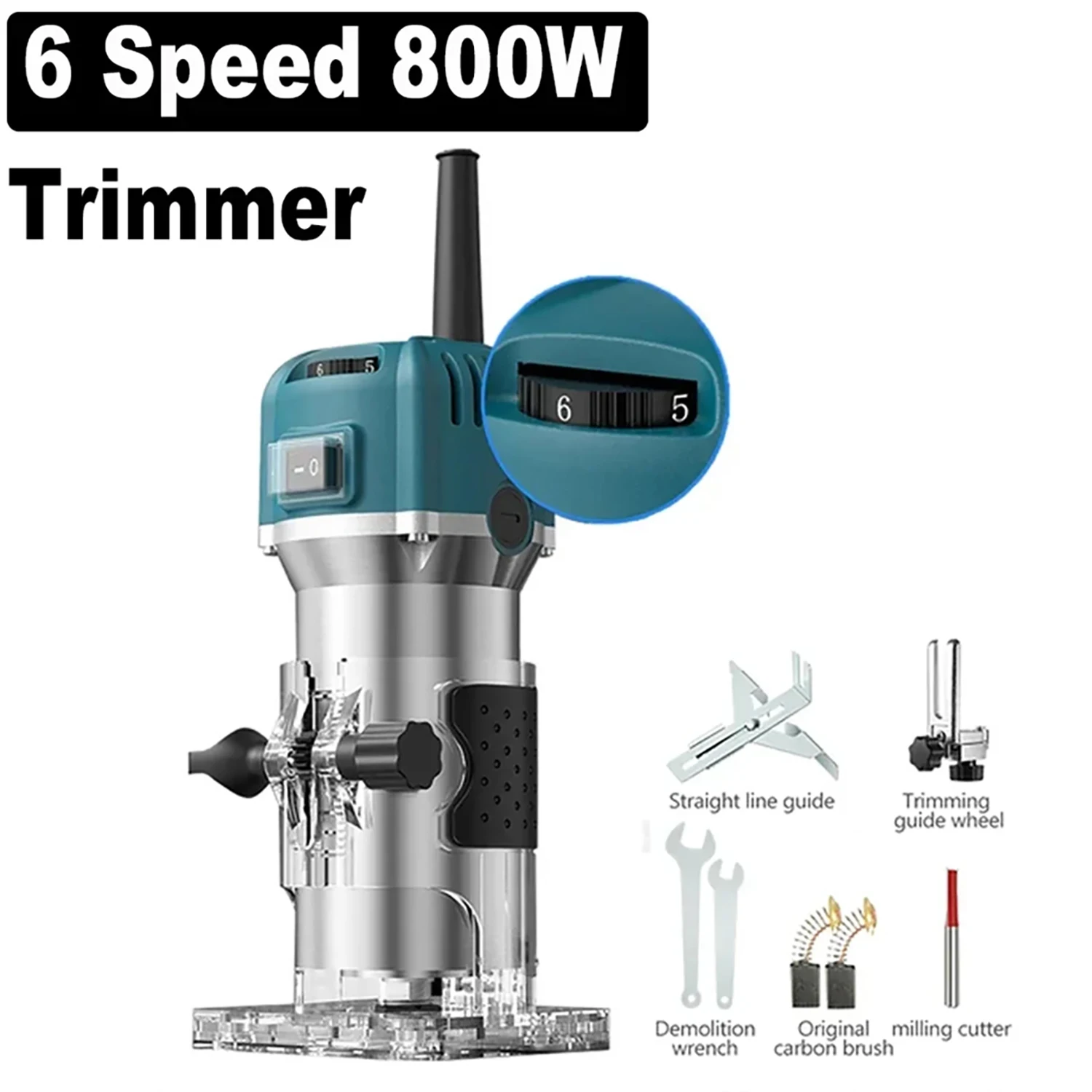 6 Speed 800W Electric Trimming Machine 30000rpm Woodworking Milling Engraving Hand Wood Edge Router Trimmer Home DIY Power Tools