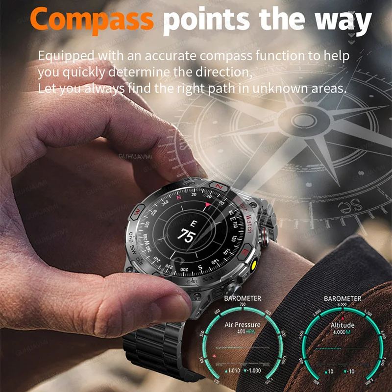 Montre intelligente de camion GPS militaire pour hommes, écran HD AMOLED, fréquence cardiaque, montre intelligente de sport étanche IP68, Android IOS, extérieur, nouveau, 2024