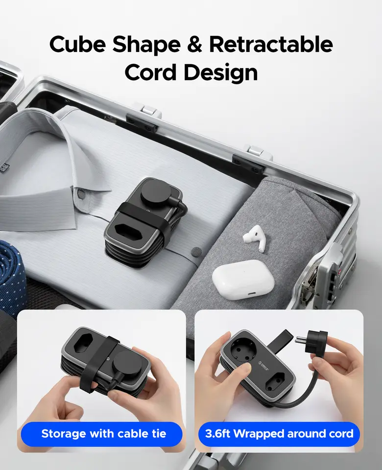 ORICO EU Plug Power Strip with 2AC 3USB Port with 1.1M Extension Cable 5-In-1Travel Smart Socket for Home/Travel Save Space - 6