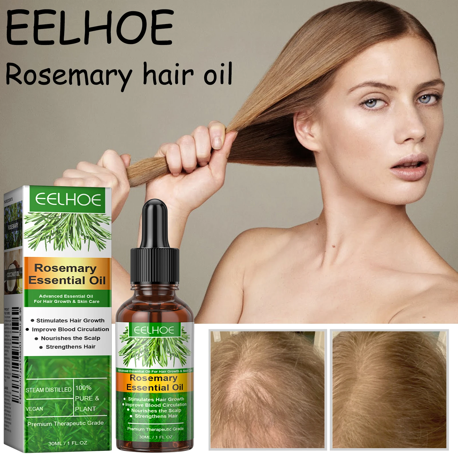 

EELHOE Rosemary Hair Essence Oil Anti-frizzing Natural Volumizing Strengthening Hair Roots Nourishing Scalps Rosemary Oil