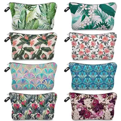 Travel Eco Reusable Makeup Organizer Bag Casual Mini Women's Cosmetic Bag Toiletry Kit Pencil Case For Girl Floral Plant Print