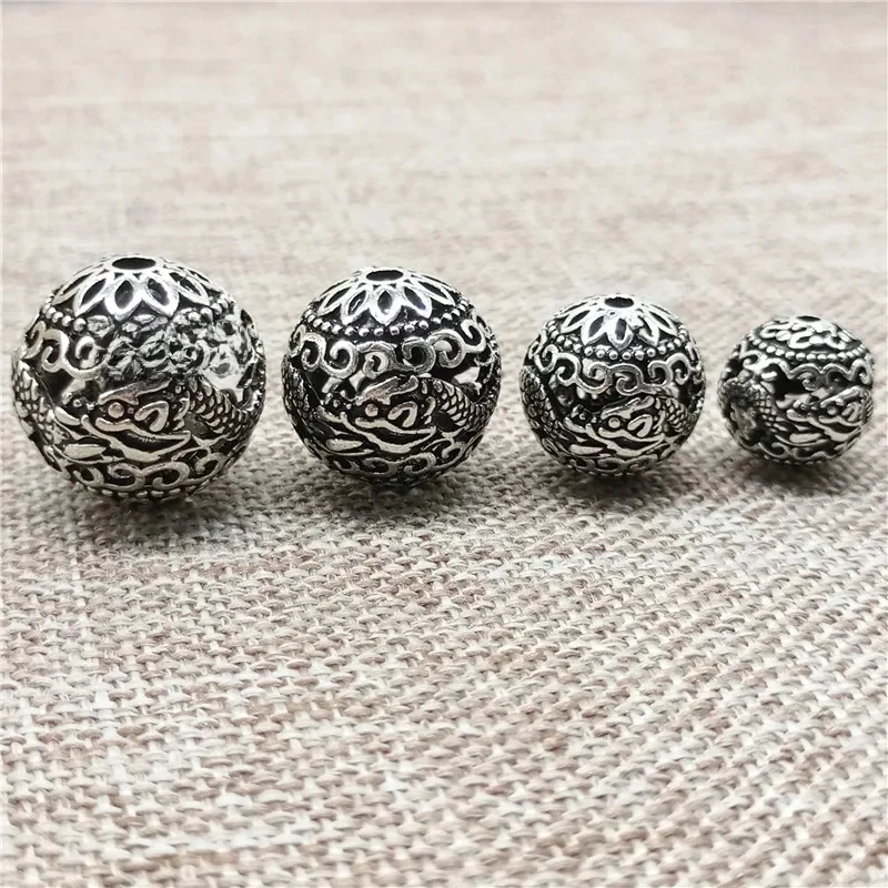 Srebrny okrągły koralik w kształcie smoka 8 mm 10 mm 13,5 mm 15,5 mm do bransoletki i naszyjnika — zdjęcie 2