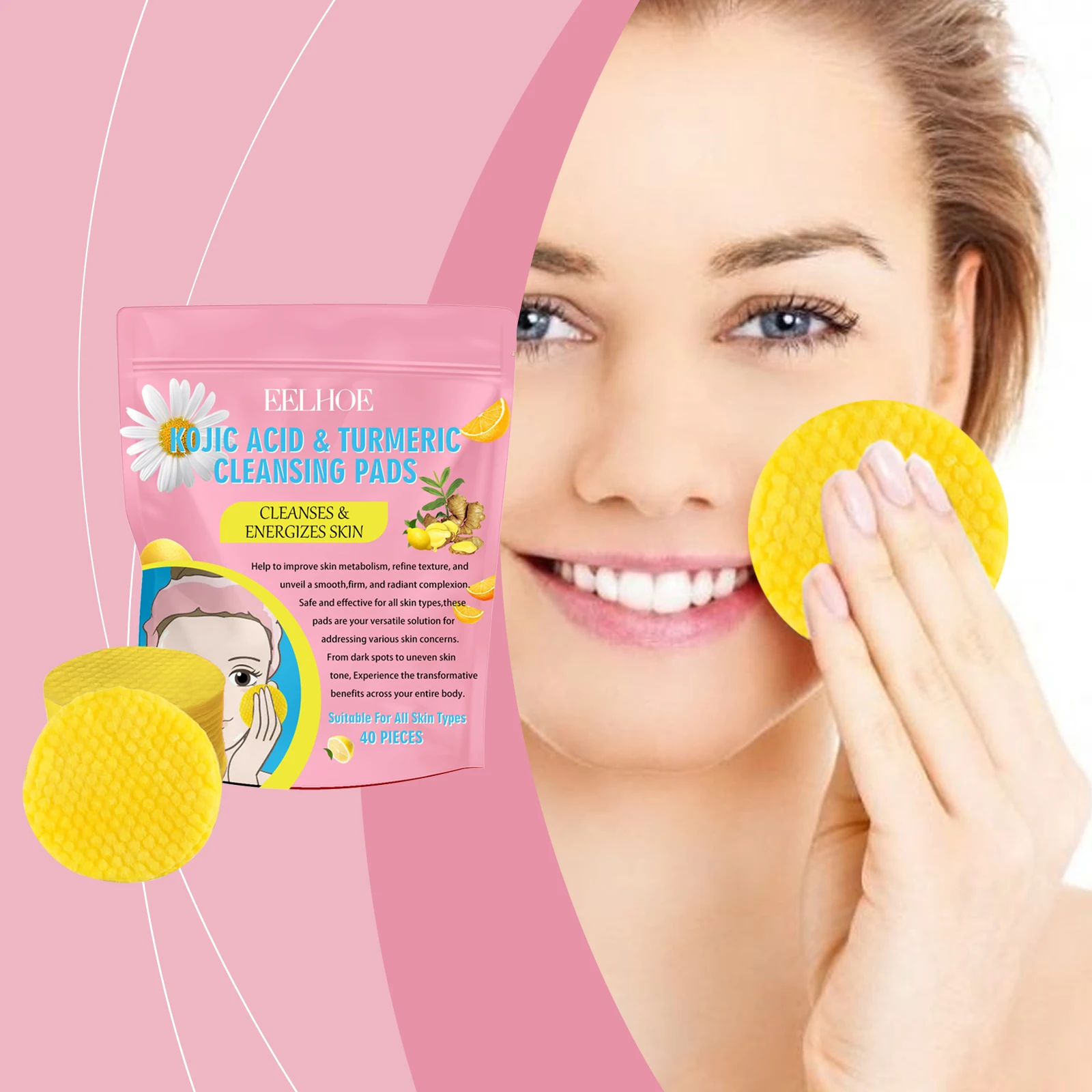 

EELHOE Turmeric Exfoliating Facial Pads Moisturize Deeply Cleaning Pore Shrinks Brightening Smoothing Skin Face Washing Pads