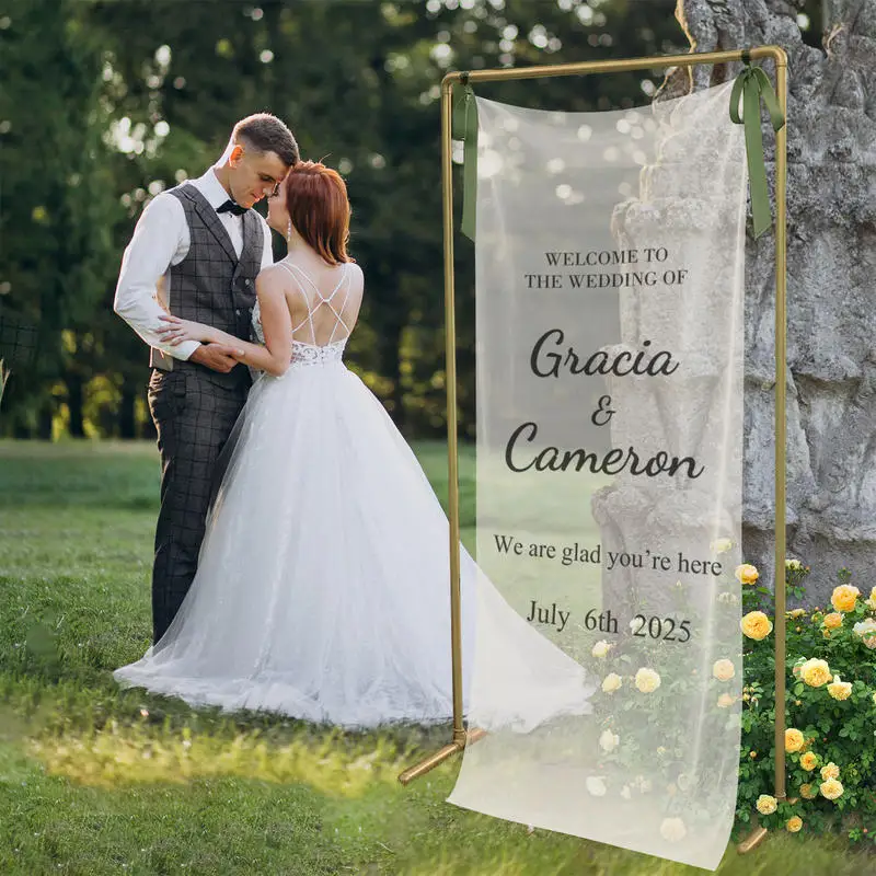 Romantic Transparent Wedding Signs, Wedding Welcome Signs, Modern Outdoor Sheer Wedding Banners, Personalized Wedding Decoration