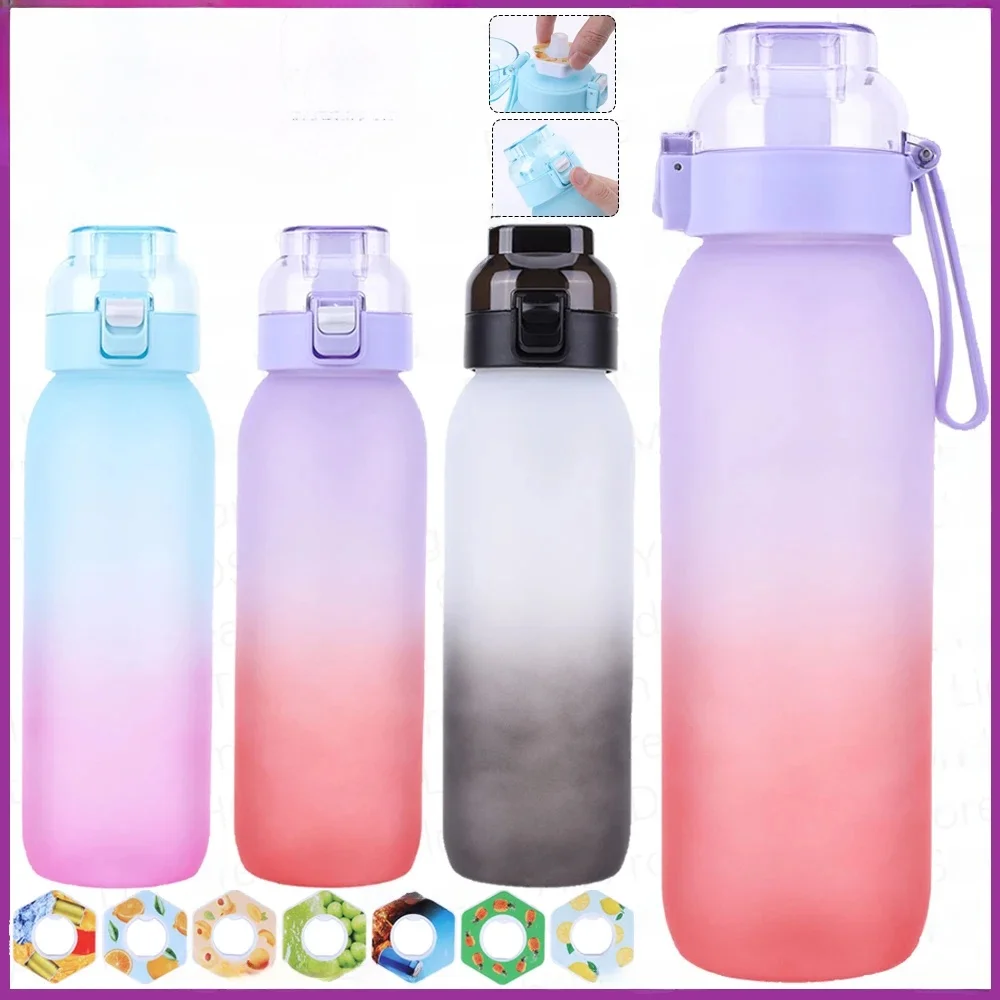 Bouteille d'eau aromatisée portable avec 7 dosettes parfumées, 1000ml, parfum, voyage, escalade, randonnée, extérieur