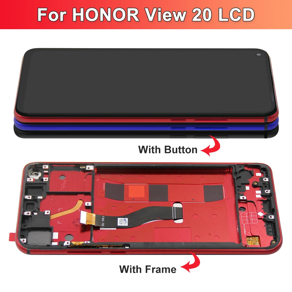 6.4\'\' For Honor View 20 LCD Display Touch Screen For Honor V20 Display PCT-AL10 PCT-TL10 PCT-L29 Screen With Frame Replace