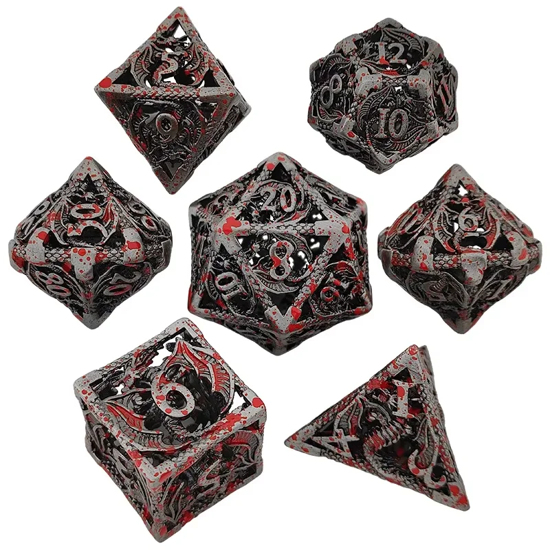 7PCS Colorful Hollow Metal Dice Dragon Dices set for Dungeons and Dragons Role Playing Dice D&D RPG dice with bag Board Games