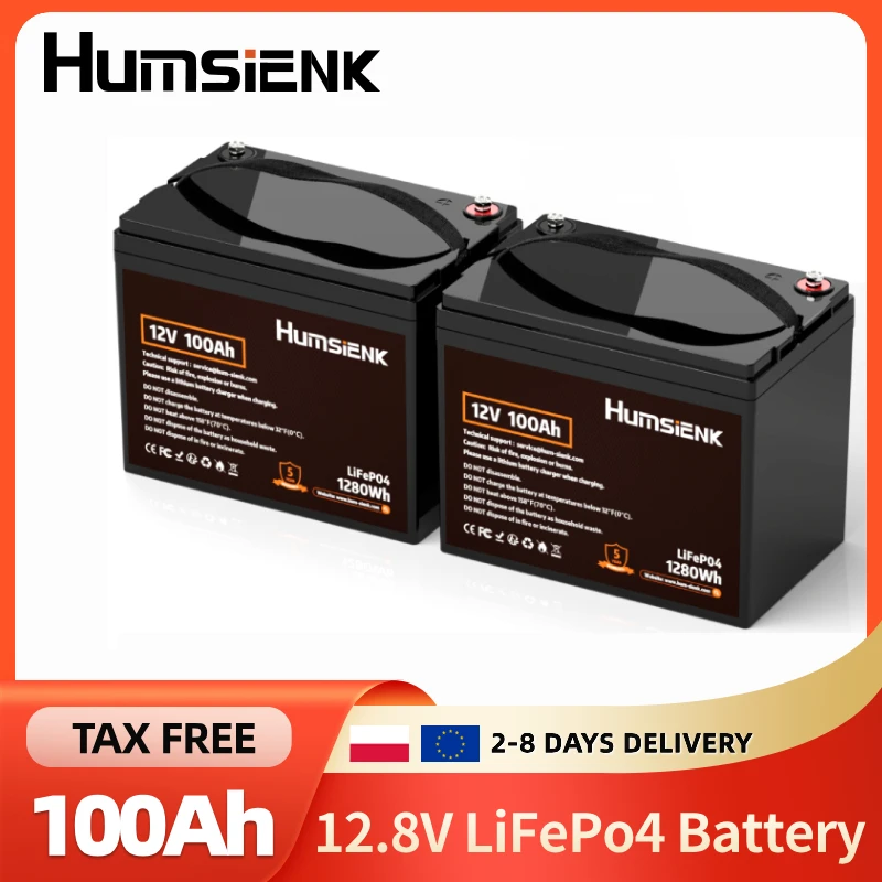 Humsienk 12V 100Ah LiFePO4 Lithium-Batterie, Eingebautes 100A BMS, Gruppe 24, 6000+ Tiefzyklusladungen, Wiederaufladbare Batterie, Ideal für Wohnmobile, Solaranlagen, netzunabhängige Systeme,