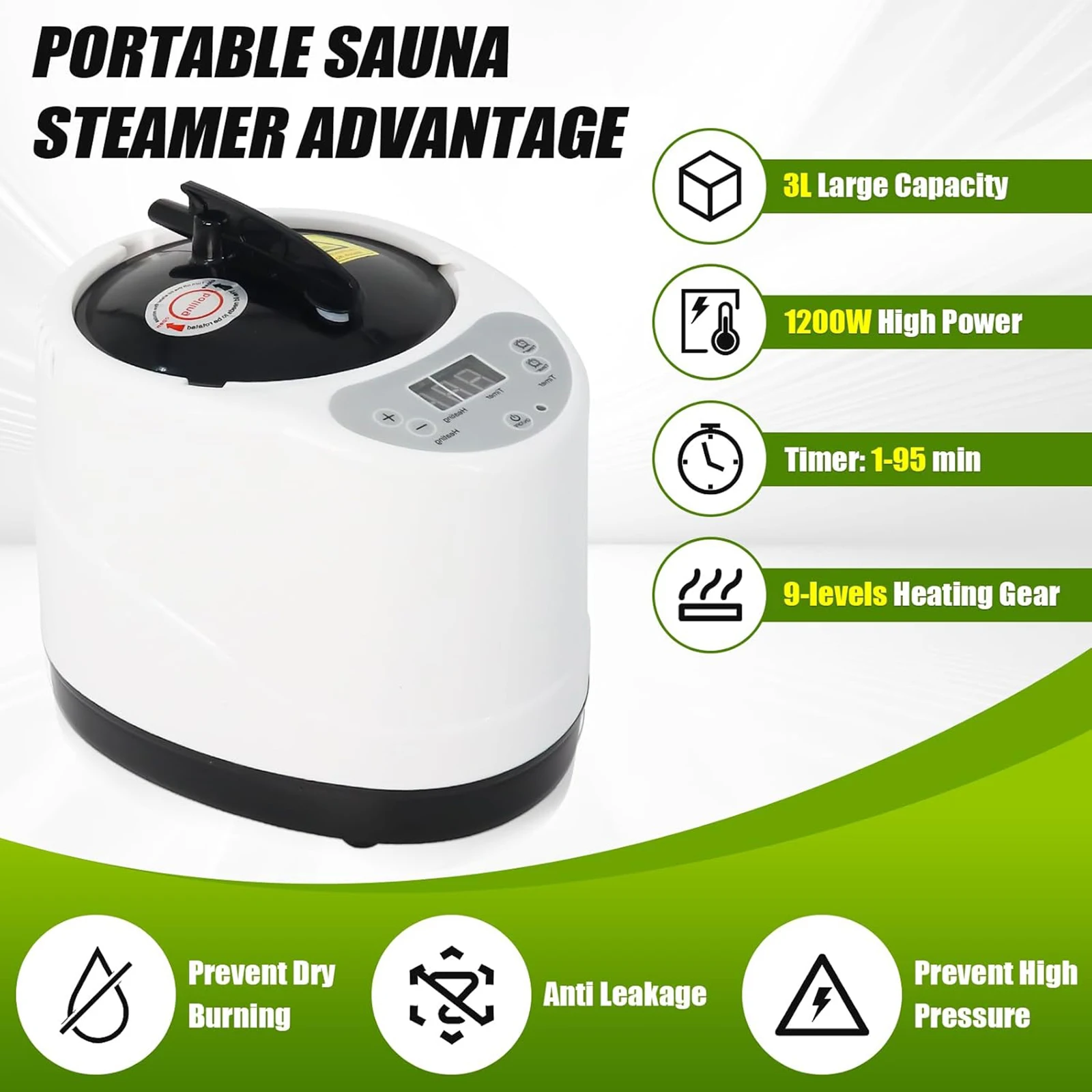 

3L Sauna Steamer Stainless Steel Liner Large Capacity Sauna Steamer Pot Home SPA Tool EU/JP/US Plug with Remote Control for Hote