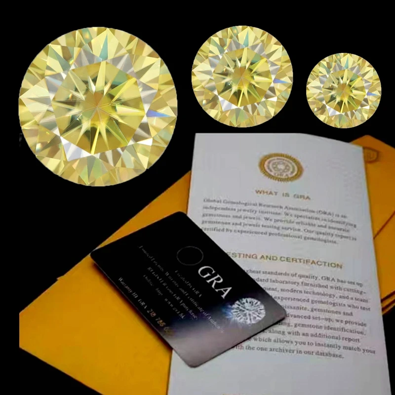 Certified Yellow Moissanite Diamond Bright Sparkling Round Cut for Jewelry Accessories VVS Loose Gemstone With Report