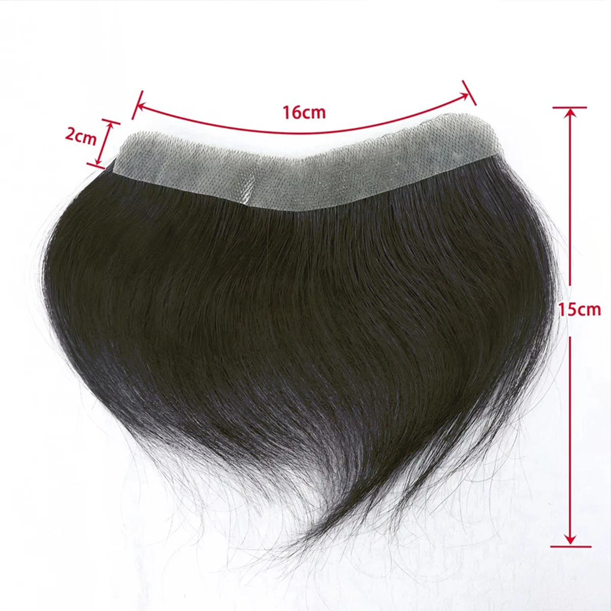 PU Frontal Hairpiece for Men Dark Brown Human Hair Extension for Hairline Loss 2*16 cm Thin Poly Skin Toppers Replacement Toupee