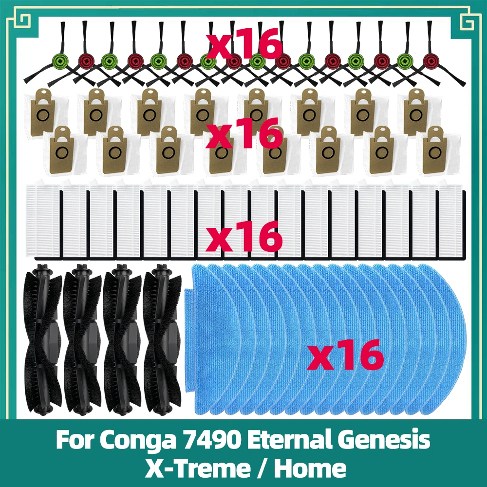 Spare Parts Fit For Cecotec Conga 7490 Eternal Genesis / X-Treme / Home Robot Vacuum Main Side Brush Filter Mop Cloth Dust Bag