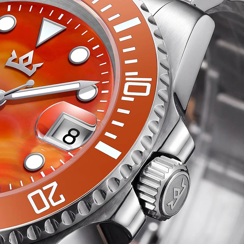 AddiesKin K012 Men Automatic Mechanical Diver ST2130 Natural Sardonyx Gemstone Dial Matching Ceramic Bezel 200M Water Resistant